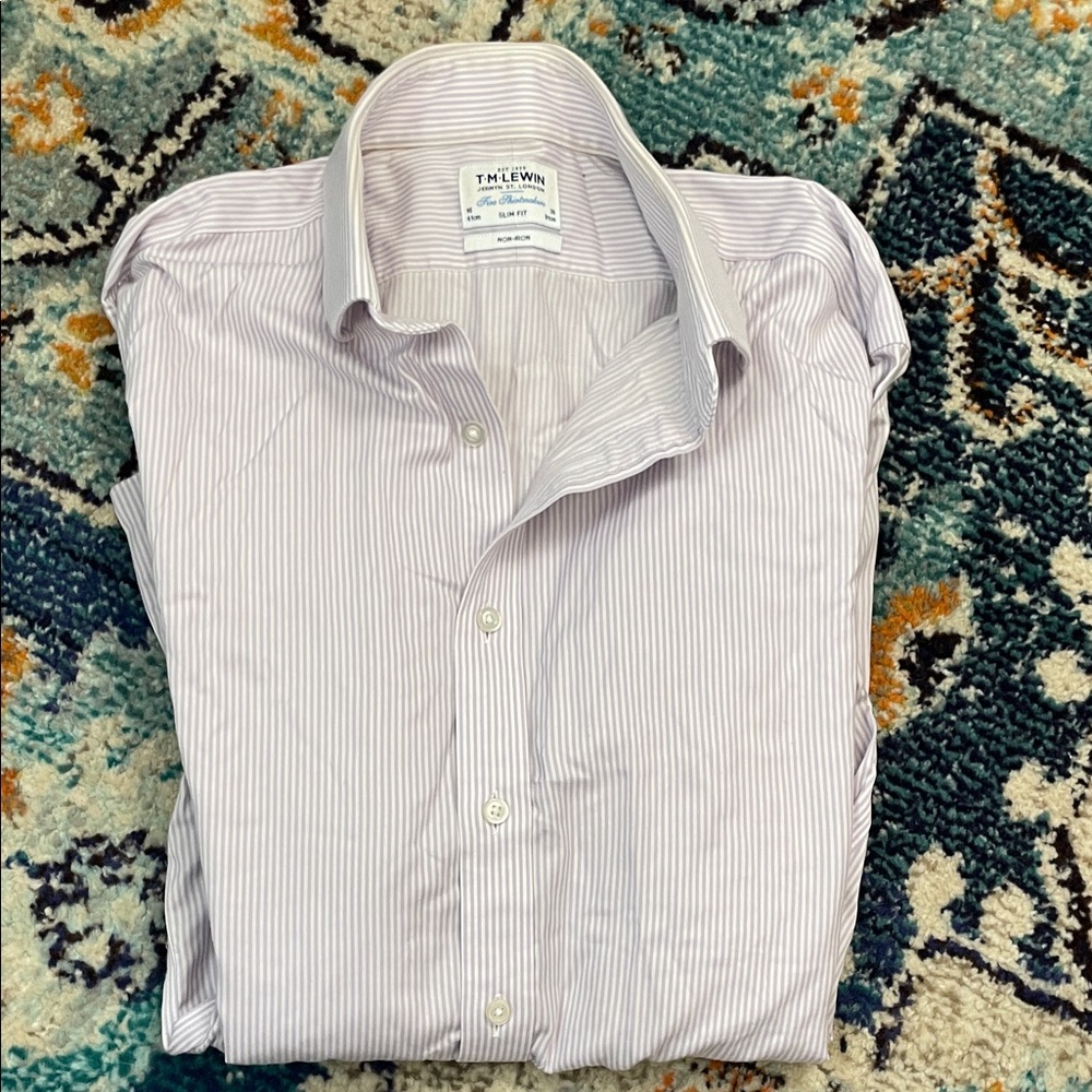 T.M.Lewin Men's Striped Button Down Shirt - Purple
